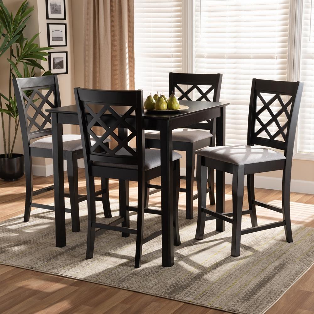 Alora Modern and Contemporary Grey Fabric Upholstered Espresso Brown Finished 5-Piece Wood Pub Set FredCo