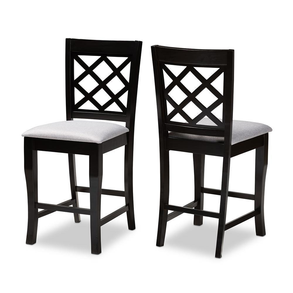 Alora Modern and Contemporary Grey Fabric Upholstered Espresso Brown Finished Wood Counter Stool (Set of 2) FredCo