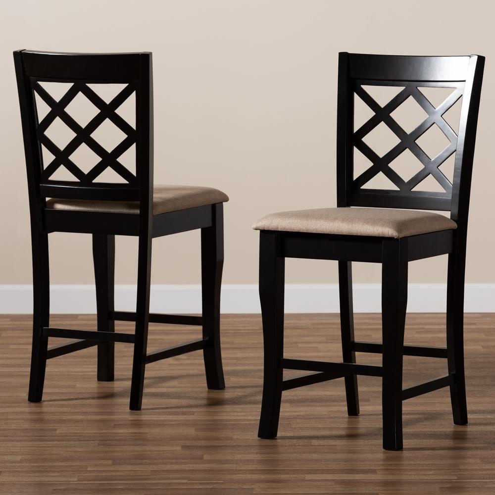 Alora Modern and Contemporary Sand Fabric Upholstered Espresso Brown Finished Wood Counter Stool (Set of 2) FredCo
