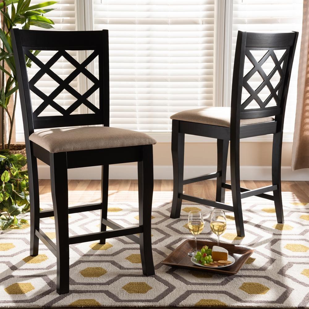 Alora Modern and Contemporary Sand Fabric Upholstered Espresso Brown Finished Wood Counter Stool (Set of 2) FredCo