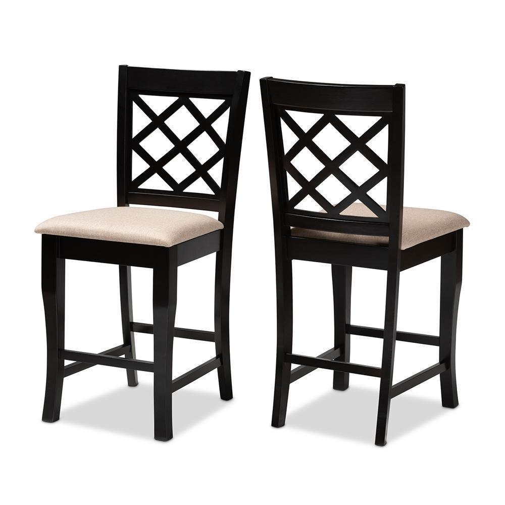 Alora Modern and Contemporary Sand Fabric Upholstered Espresso Brown Finished Wood Counter Stool (Set of 2) FredCo