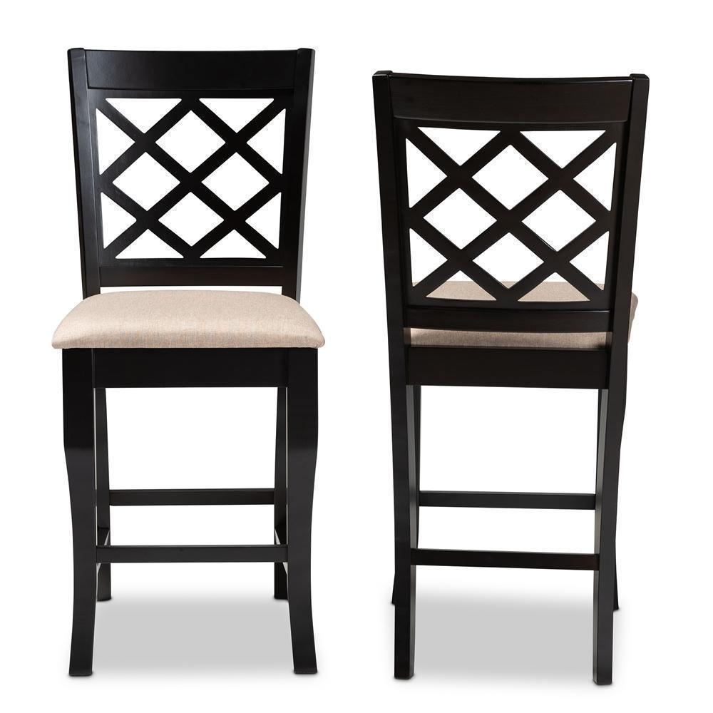 Alora Modern and Contemporary Sand Fabric Upholstered Espresso Brown Finished Wood Counter Stool (Set of 2) FredCo