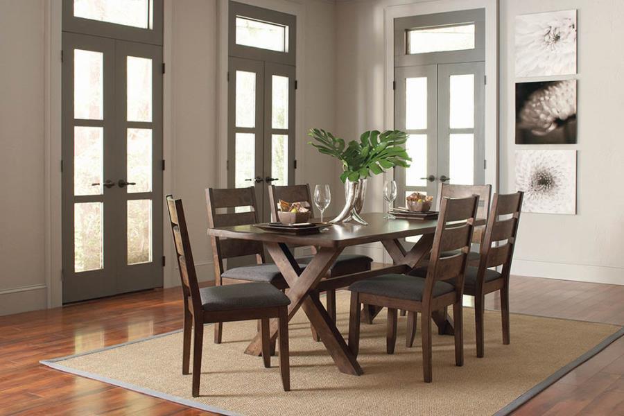 Alston 7-piece Rectangular Dining Set Knotty Nutmeg and Grey 106381-S7 Coaster FredCo