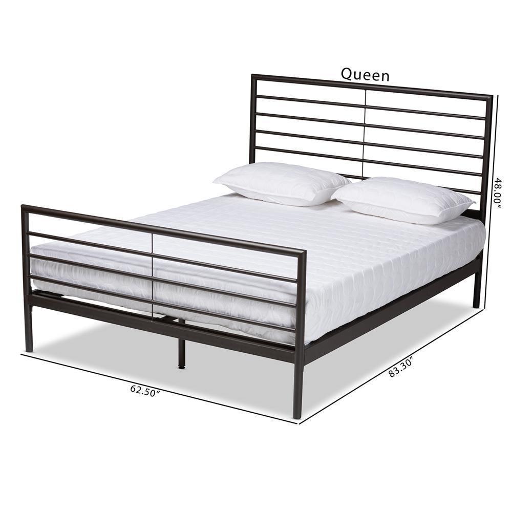 Alva Modern and Contemporary Industrial Black Finished Metal Queen Size Platform Bed FredCo