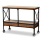 Alves Vintage Rustic Industrial Style Wood and Dark Bronze Finished Metal Wheeled Console Table with Drawers FredCo
