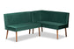 Alvis Mid-Century Modern Emerald Green Velvet Upholstered and Walnut Brown Finished Wood 2-Piece Dining Nook Banquette Set FredCo