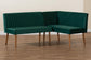 Alvis Mid-Century Modern Emerald Green Velvet Upholstered and Walnut Brown Finished Wood 2-Piece Dining Nook Banquette Set FredCo