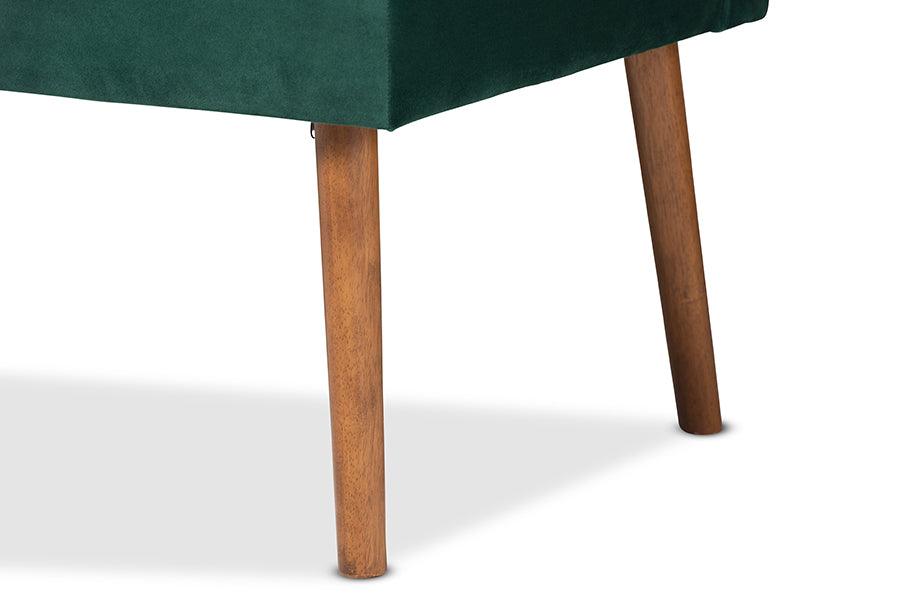 Alvis Mid-Century Modern Emerald Green Velvet Upholstered and Walnut Brown Finished Wood 4-Piece Dining Nook Set FredCo