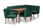 Alvis Mid-Century Modern Emerald Green Velvet Upholstered and Walnut Brown Finished Wood 5-Piece Dining Nook Set FredCo