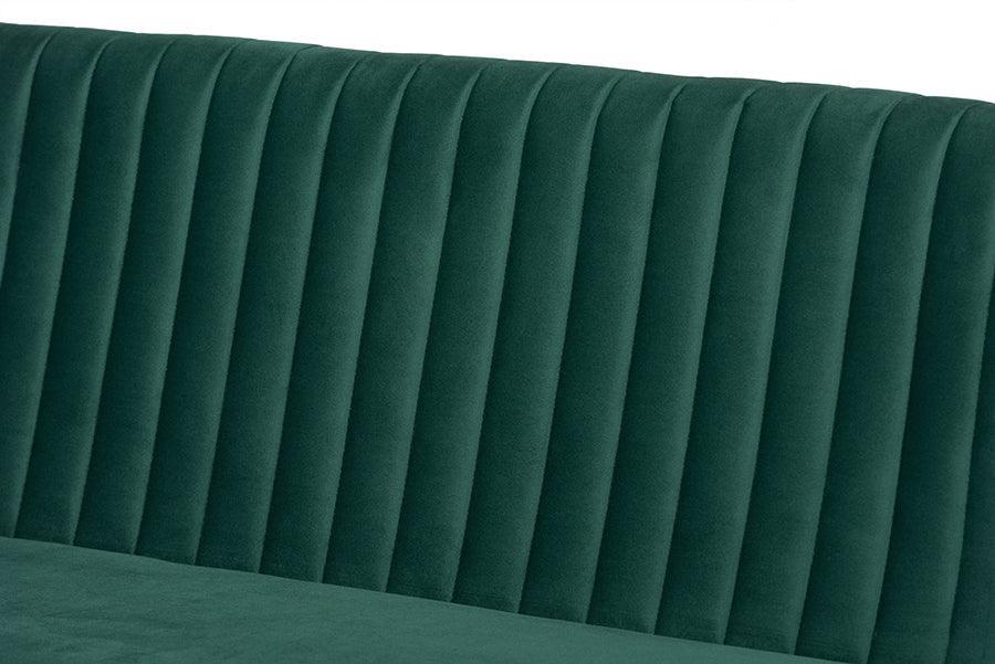 Alvis Mid-Century Modern Emerald Green Velvet Upholstered and Walnut Brown Finished Wood 5-Piece Dining Nook Set FredCo