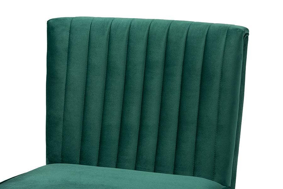 Alvis Mid-Century Modern Emerald Green Velvet Upholstered and Walnut Brown Finished Wood Dining Chair FredCo