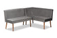 Alvis Mid-Century Modern Grey Velvet Upholstered and Walnut Brown Finished Wood 2-Piece Dining Nook Banquette Set FredCo