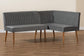 Alvis Mid-Century Modern Grey Velvet Upholstered and Walnut Brown Finished Wood 2-Piece Dining Nook Banquette Set FredCo