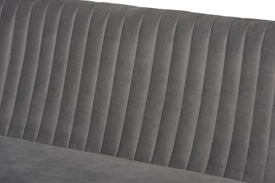 Alvis Mid-Century Modern Grey Velvet Upholstered and Walnut Brown Finished Wood 3-Piece Dining Nook Set FredCo