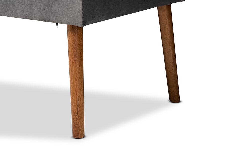Alvis Mid-Century Modern Grey Velvet Upholstered and Walnut Brown Finished Wood 5-Piece Dining Nook Set FredCo