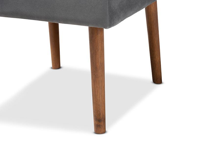 Alvis Mid-Century Modern Grey Velvet Upholstered and Walnut Brown Finished Wood Dining Chair FredCo