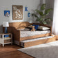 Alya Classic Traditional Farmhouse Walnut Brown Finished Wood Full Size Daybed with Roll-Out Trundle Bed FredCo