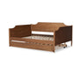 Alya Classic Traditional Farmhouse Walnut Brown Finished Wood Full Size Daybed with Roll-Out Trundle Bed FredCo