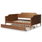 Alya Classic Traditional Farmhouse Walnut Brown Finished Wood Full Size Daybed with Roll-Out Trundle Bed FredCo