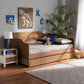 Alya Classic Traditional Farmhouse Walnut Brown Finished Wood Full Size Daybed with Roll-Out Trundle Bed FredCo