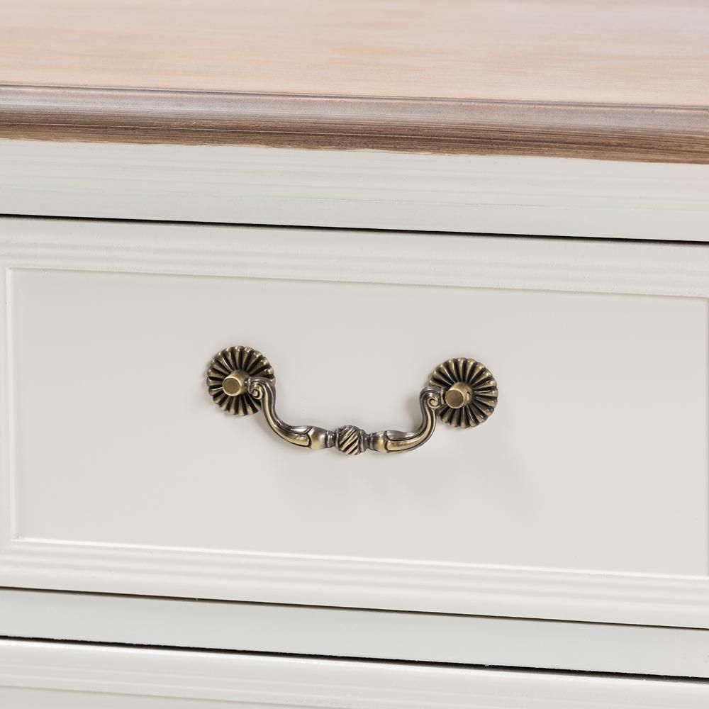 Amalie Antique French Country Cottage Two-Tone White and Oak Finished 4-Drawer Accent Storage Cabinet FredCo