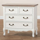 Amalie Antique French Country Cottage Two-Tone White and Oak Finished 4-Drawer Accent Storage Cabinet FredCo