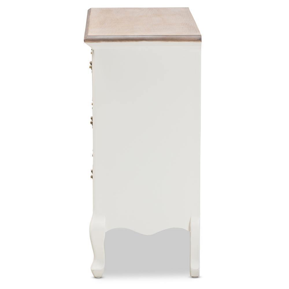 Amalie Antique French Country Cottage Two-Tone White and Oak Finished 4-Drawer Accent Storage Cabinet FredCo