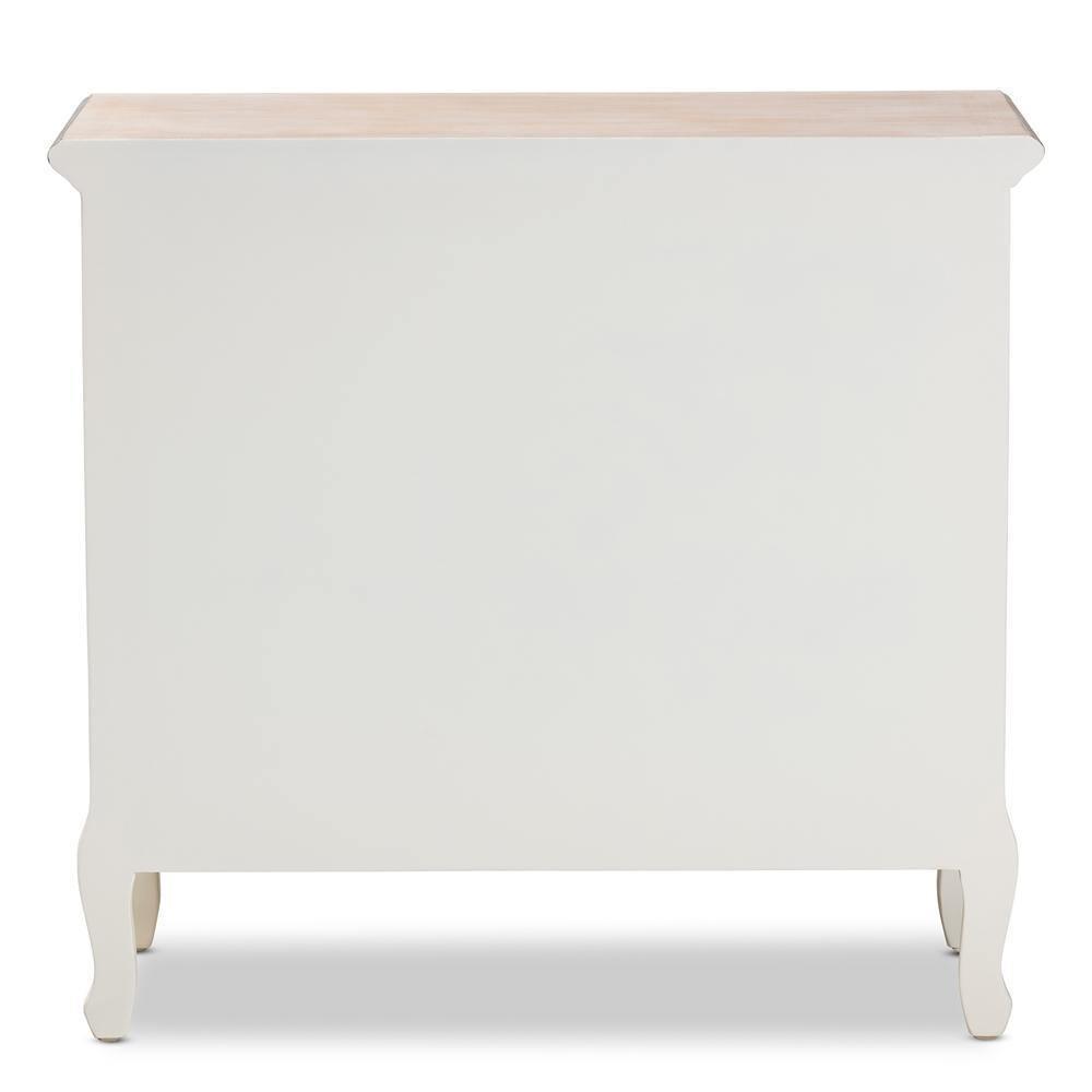 Amalie Antique French Country Cottage Two-Tone White and Oak Finished 4-Drawer Accent Storage Cabinet FredCo