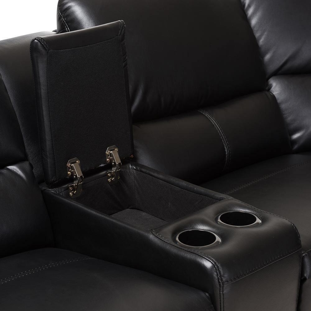Amaris Modern and Contemporary Black Bonded Leather 5-Piece Power Reclining Sectional Sofa with USB Ports FredCo