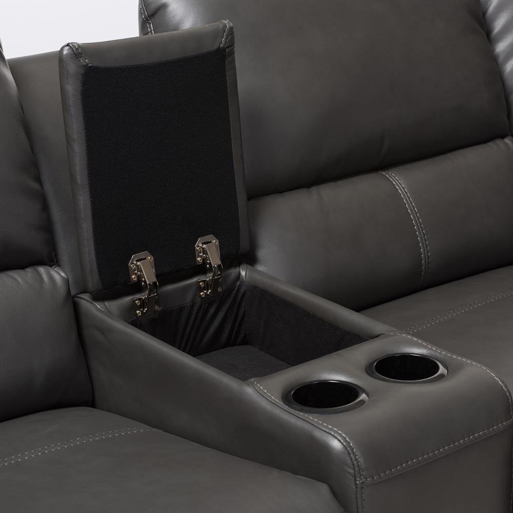 Amaris Modern and Contemporary Grey Bonded Leather 5-Piece Power Reclining Sectional Sofa with USB Ports FredCo