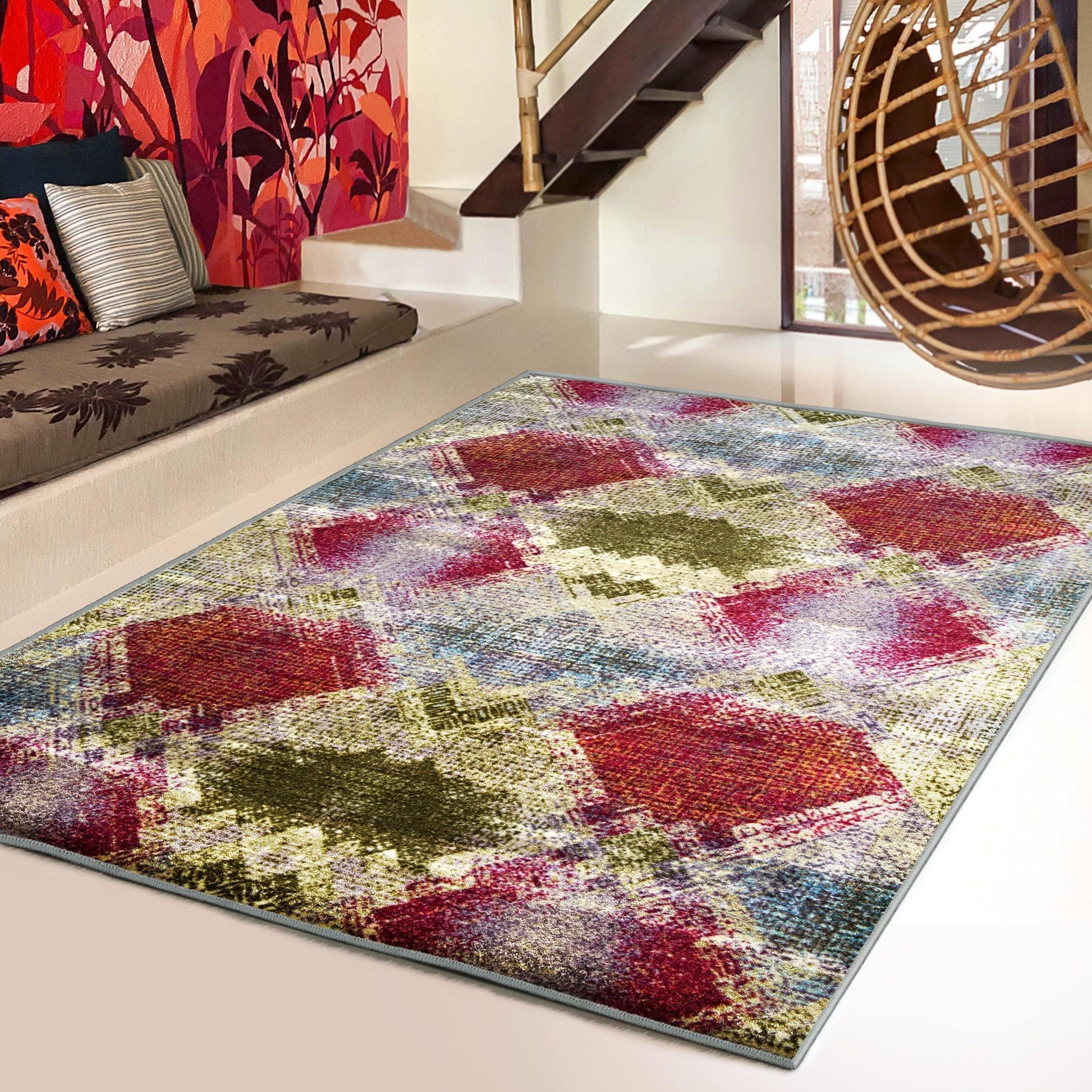 Amarsi Non-Slip Foldable Modern Abstract Trellis Rug FredCo