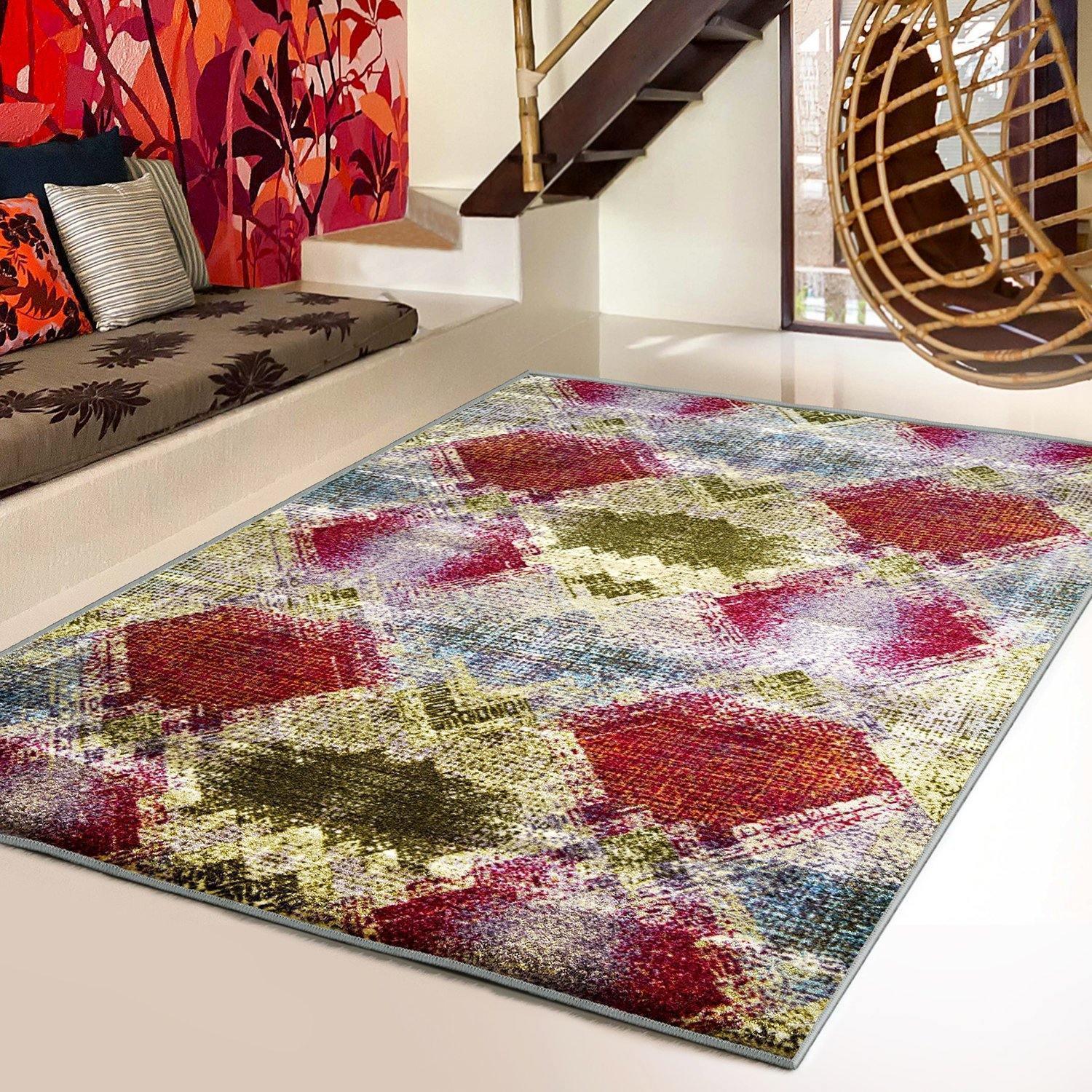 Amarsi Non-Slip Foldable Modern Abstract Trellis Rug FredCo