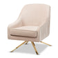 Amaya Luxe and Glamour Light Beige Velvet Fabric Upholstered Gold Finished Base Lounge Chair FredCo