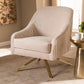 Amaya Luxe and Glamour Light Beige Velvet Fabric Upholstered Gold Finished Base Lounge Chair FredCo