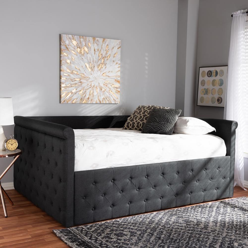 Amaya Modern and Contemporary Dark Grey Fabric Upholstered Queen Size Daybed FredCo