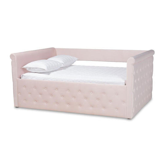 Amaya Modern and Contemporary Light Pink Velvet Fabric Upholstered Full Size Daybed FredCo