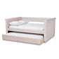 Amaya Modern and Contemporary Light Pink Velvet Fabric Upholstered Full Size Daybed with Trundle FredCo
