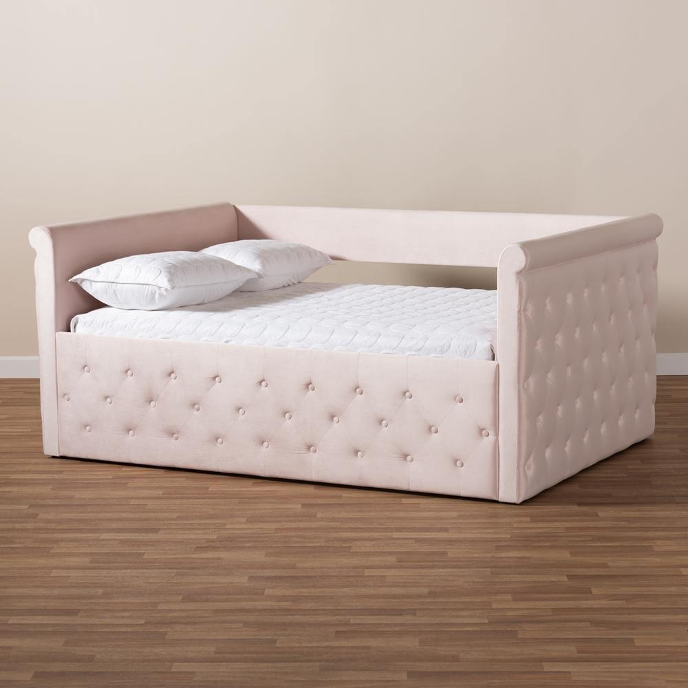 Amaya Modern and Contemporary Light Pink Velvet Fabric Upholstered Queen Size Daybed FredCo