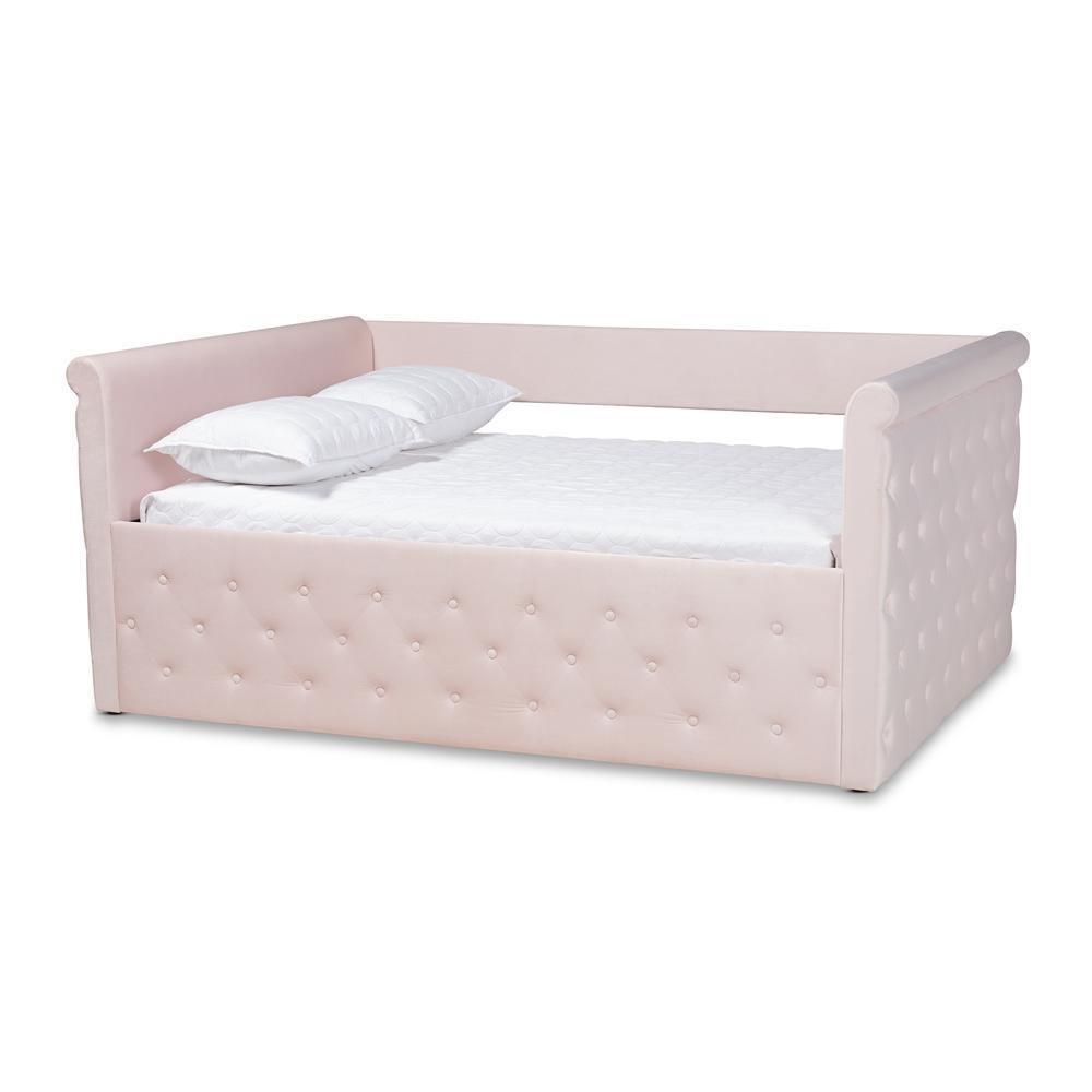 Amaya Modern and Contemporary Light Pink Velvet Fabric Upholstered Queen Size Daybed FredCo