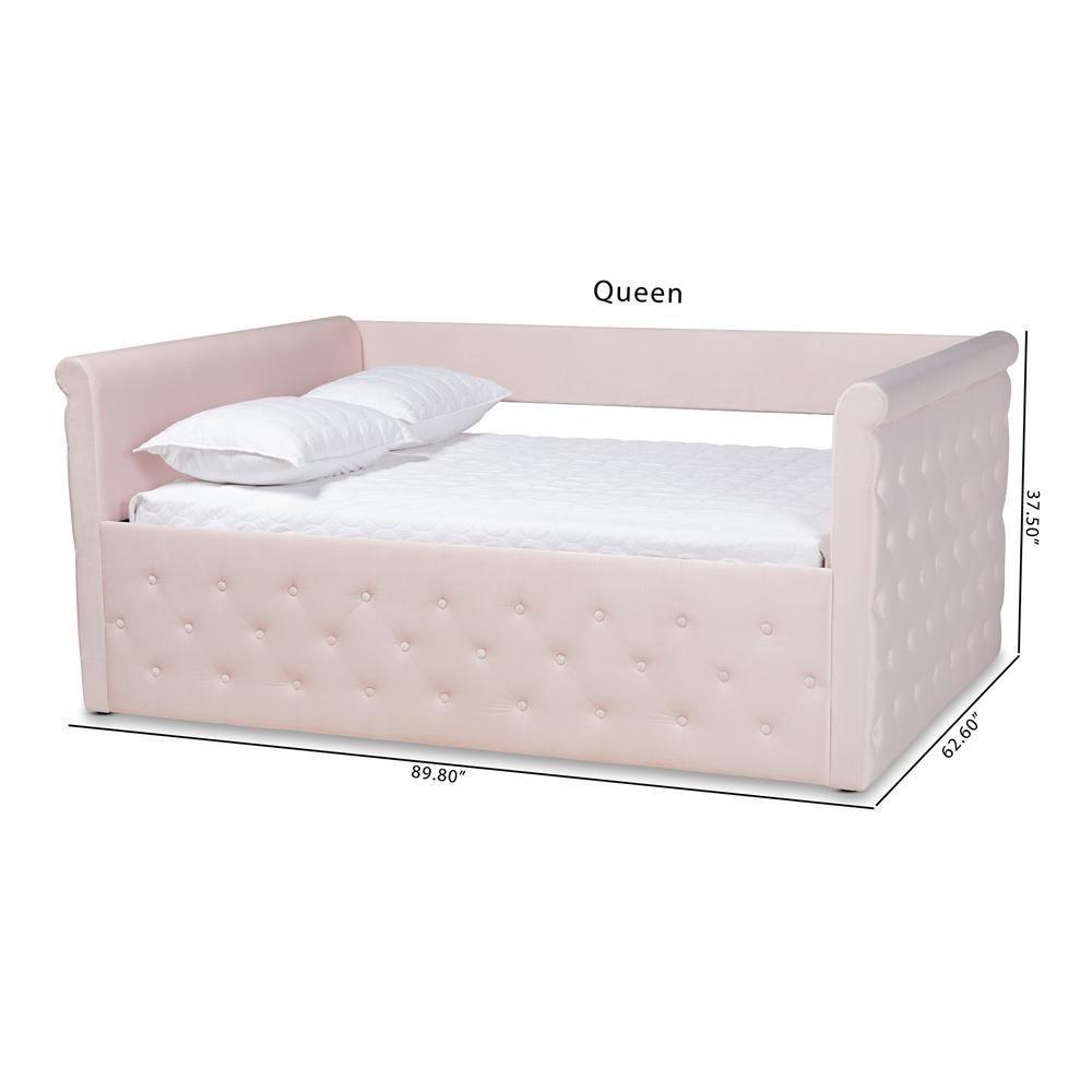 Amaya Modern and Contemporary Light Pink Velvet Fabric Upholstered Queen Size Daybed FredCo