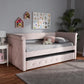 Amaya Modern and Contemporary Light Pink Velvet Fabric Upholstered Twin Size Daybed with Trundle FredCo