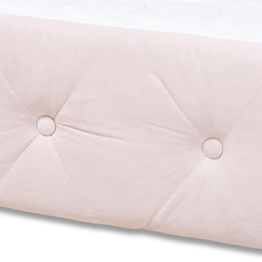 Amaya Modern and Contemporary Light Pink Velvet Fabric Upholstered Twin Size Daybed with Trundle FredCo