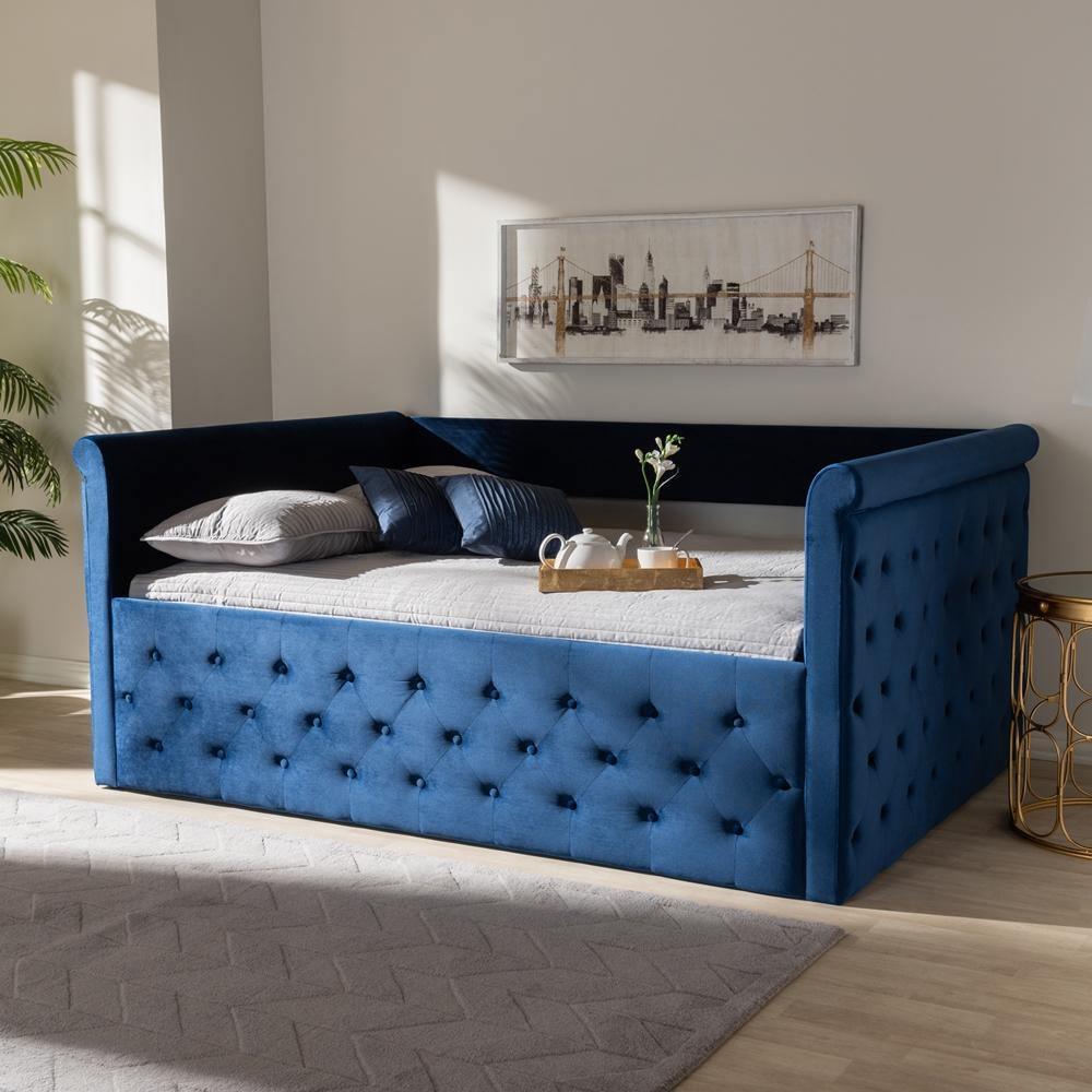 Amaya Modern and Contemporary Navy Blue Velvet Fabric Upholstered Full Size Daybed FredCo