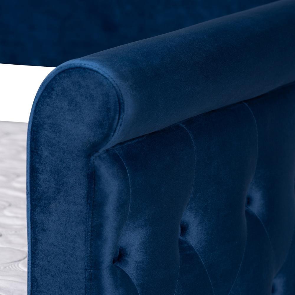 Amaya Modern and Contemporary Navy Blue Velvet Fabric Upholstered Queen Size Daybed FredCo