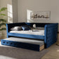 Amaya Modern and Contemporary Navy Blue Velvet Fabric Upholstered Queen Size Daybed with Trundle FredCo