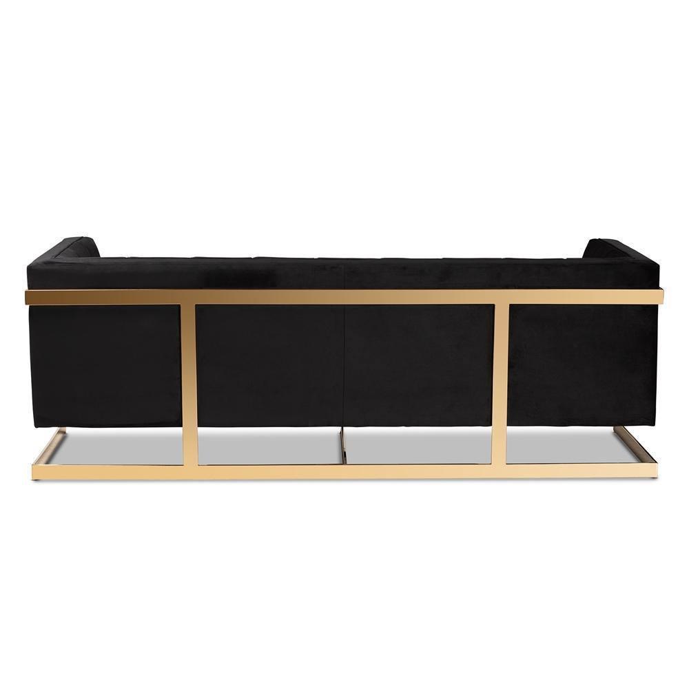 Ambra Glam and Luxe Black Velvet Upholstered and Button Tufted Sofa with Gold-Tone Frame FredCo