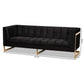 Ambra Glam and Luxe Black Velvet Upholstered and Button Tufted Sofa with Gold-Tone Frame FredCo
