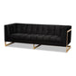 Ambra Glam and Luxe Black Velvet Upholstered and Button Tufted Sofa with Gold-Tone Frame FredCo