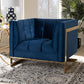 Ambra Glam and Luxe Navy Blue Velvet Fabric Upholstered and Button Tufted Armchair with Gold-Tone Frame FredCo