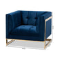 Ambra Glam and Luxe Navy Blue Velvet Fabric Upholstered and Button Tufted Armchair with Gold-Tone Frame FredCo